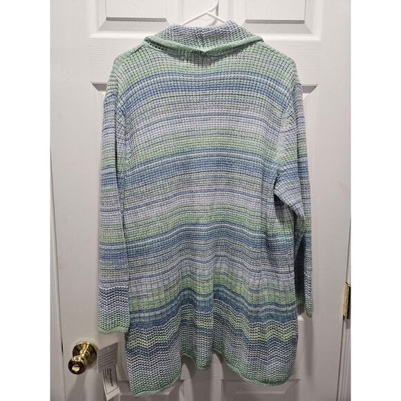 NWT Alfred Dunner Seafoan Teal Green Blue Stripe Sweater Cardigan Size 1X - Picture 3 of 6